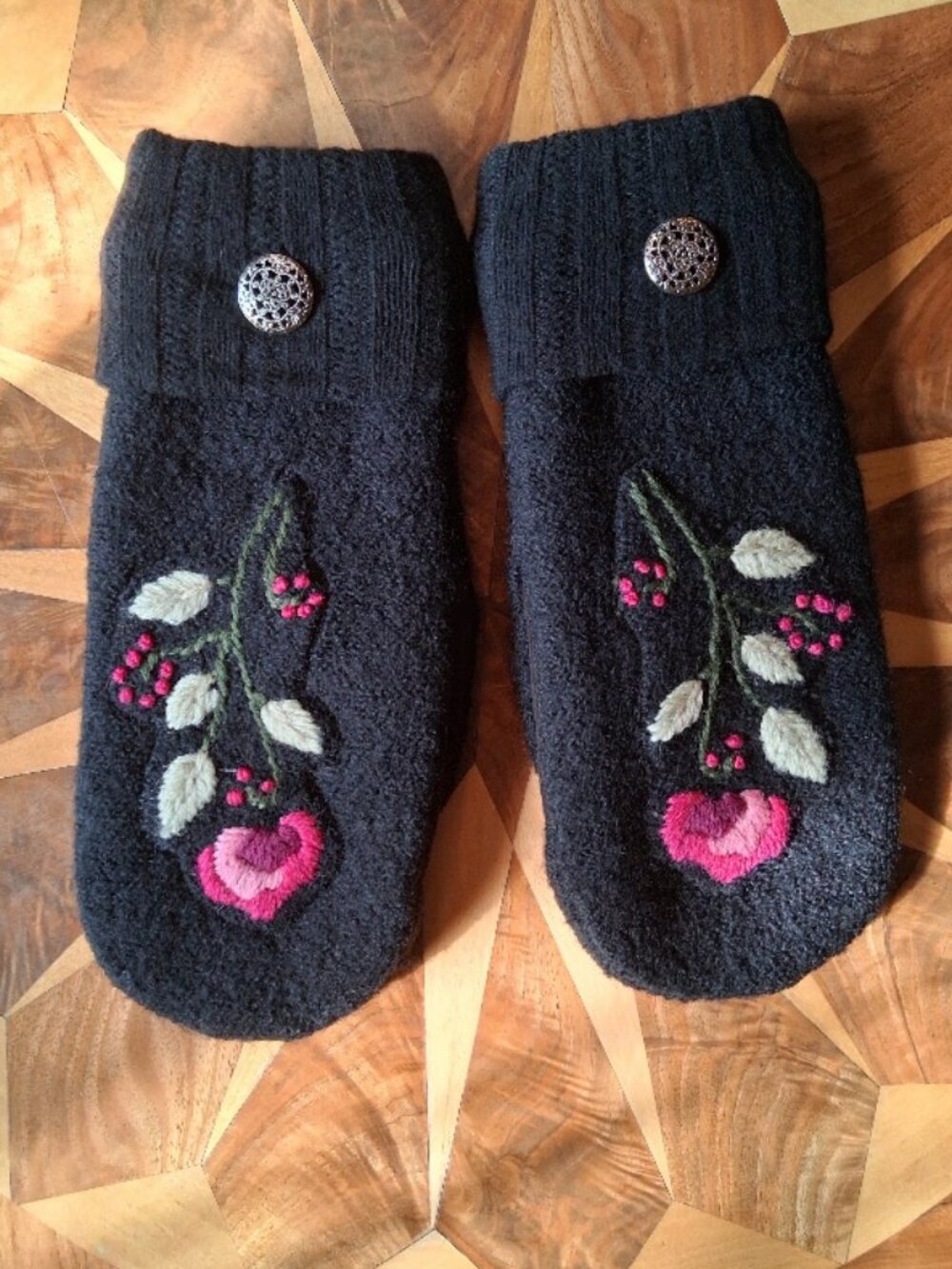 Artisan Knitted and Embrodered Felted Wool Mittens